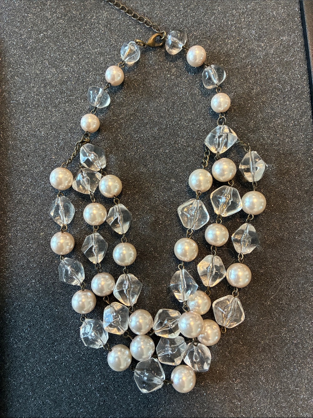 Pearl and Clear Crystal Multi-Strand Statement Necklace - White